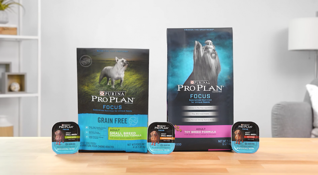Purina pro plan products on wooden table top