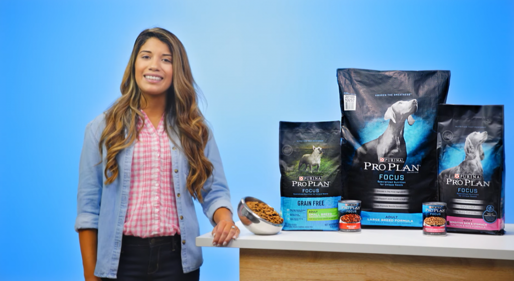 Woman showing benefits of purina pro plan focus products