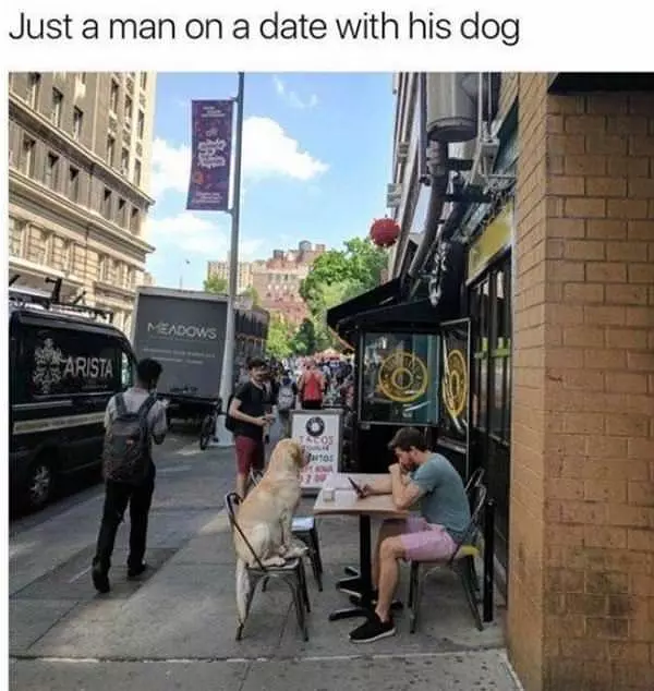 Man On A Date With His Dog